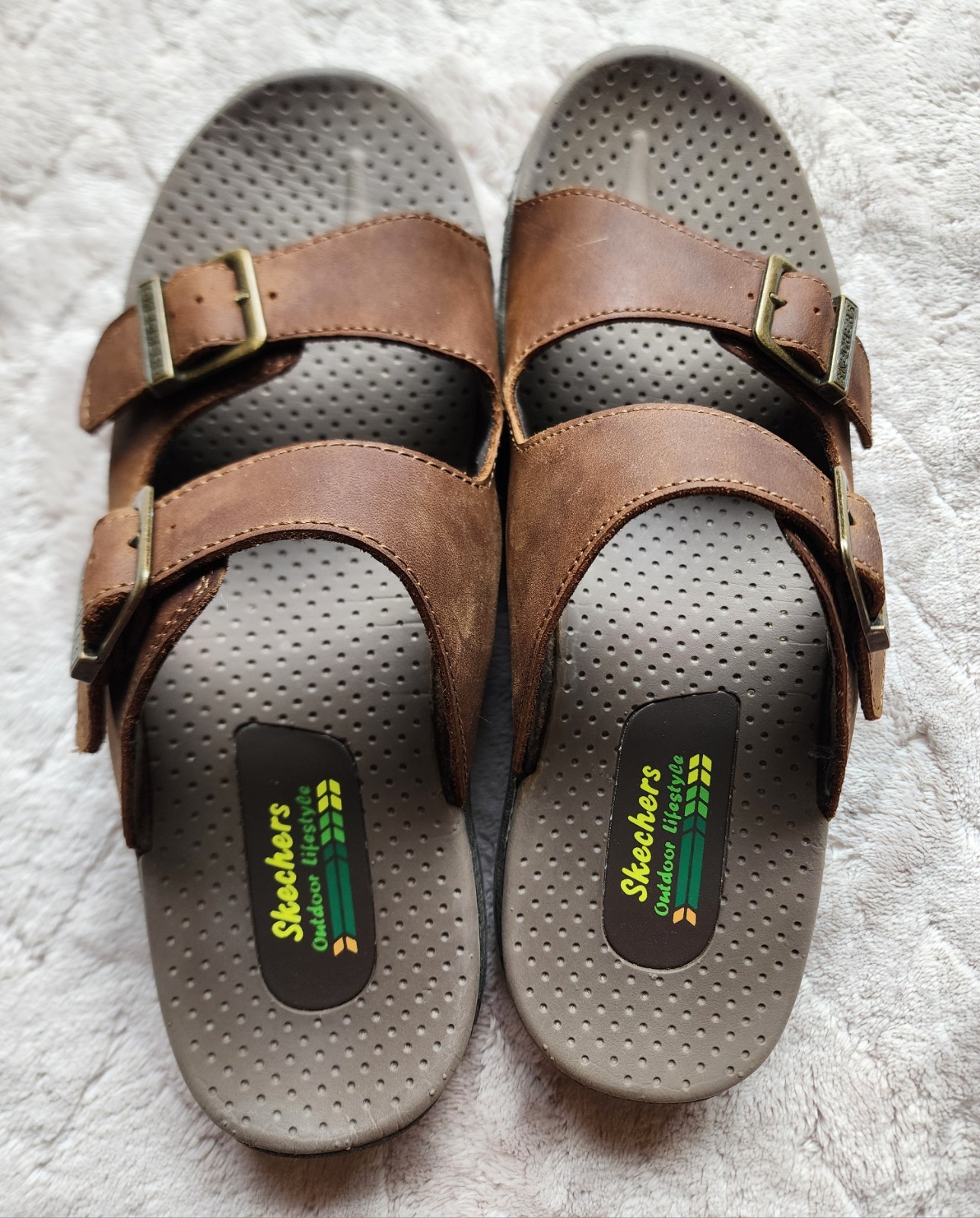 Skechers Reggae Jammin Brown Leather Slip On Womens Sandals 10