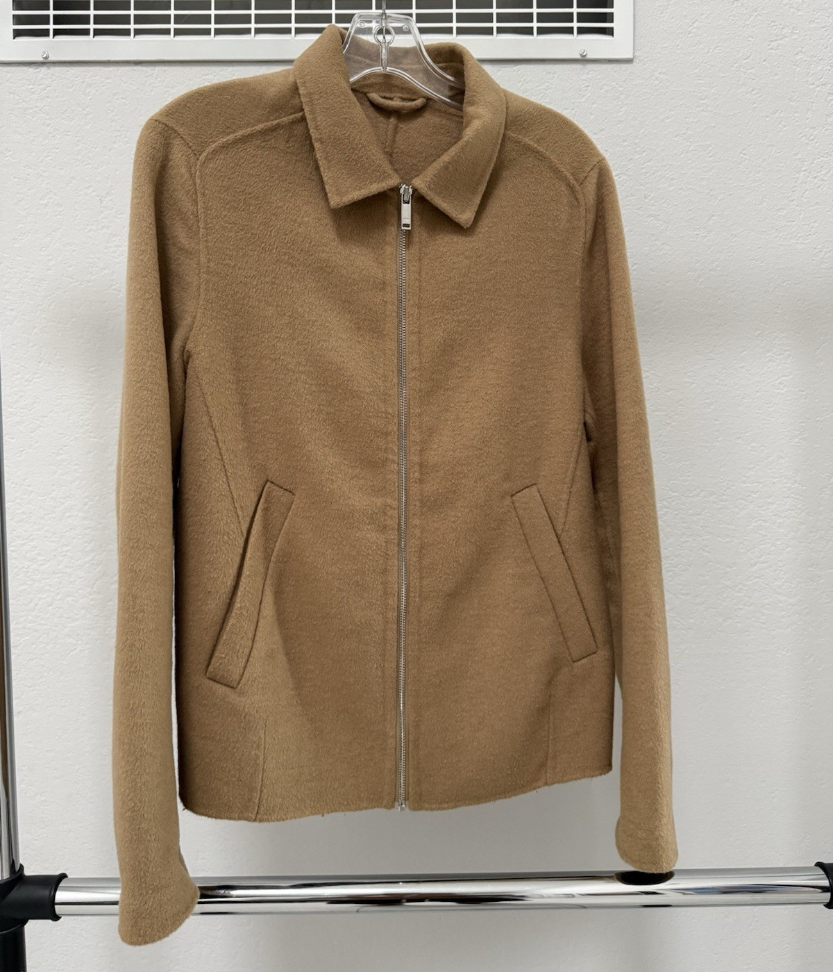 ZARA Men’s Camel Wool Full Zip Unlined Collared Jacket w/ Pockets Size Small