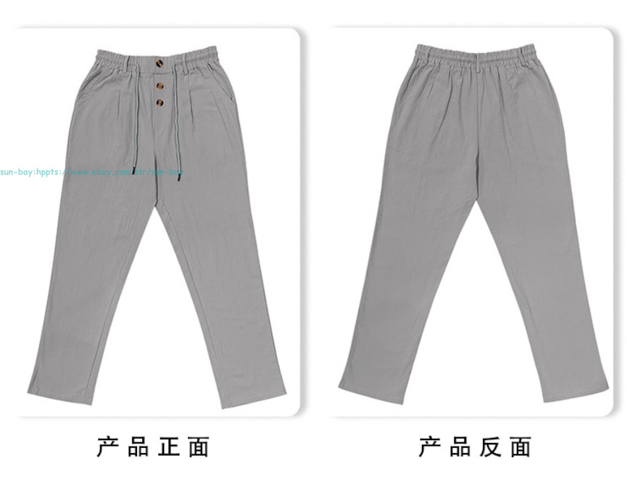 Men Casual Linen Pants Elastic Waist Drawstring Summer Beach Trousers withPocket