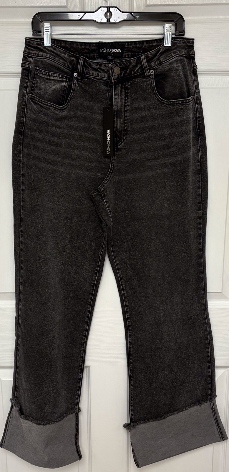 NWT Fashion Nova All The While Cuffed Wide Leg Black Jeans Sz:13