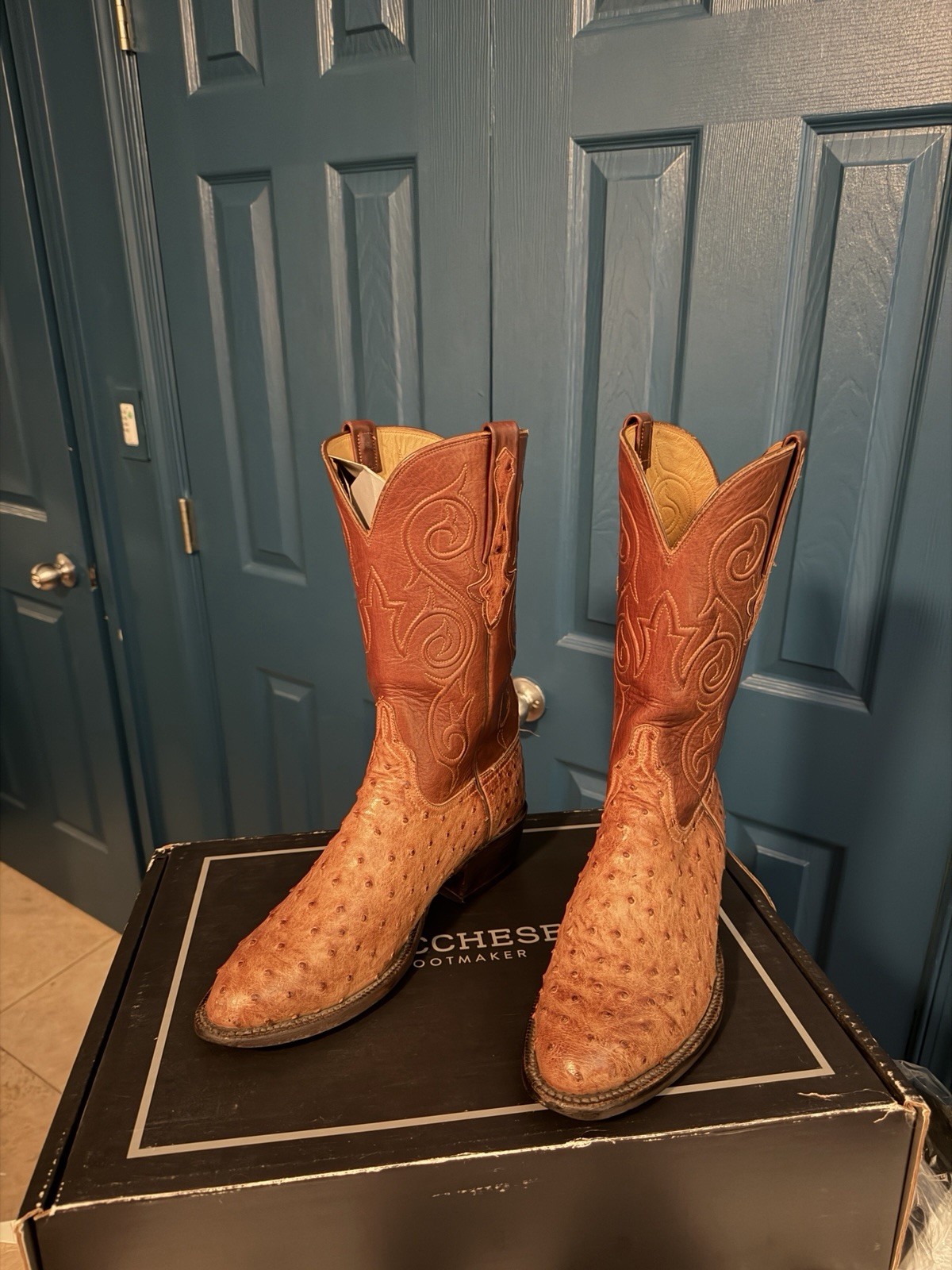 Lucchese Classics Handmade Ostrich Boots 9EE Tan/Lt Brown Barnwood From Allen’s