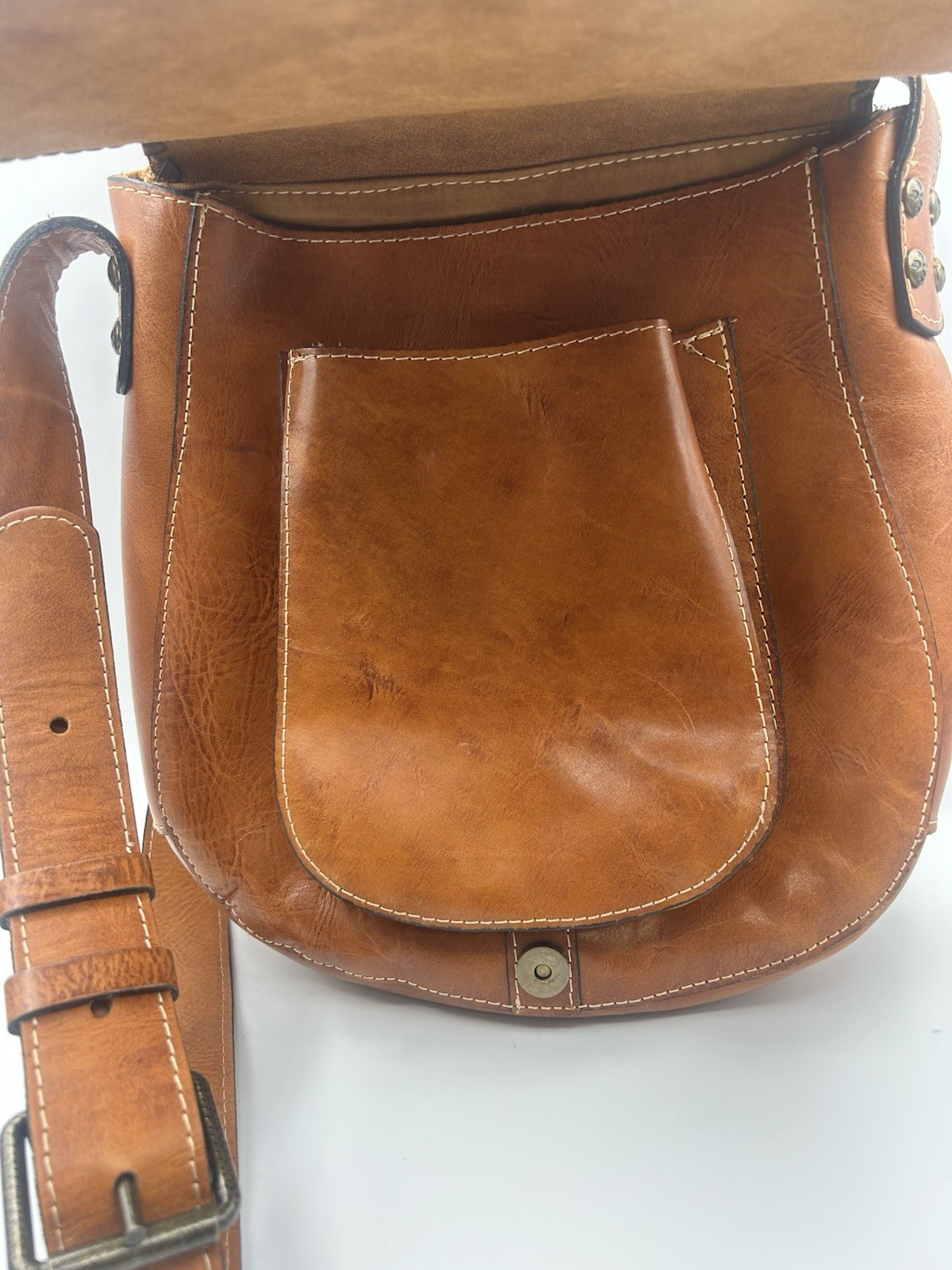 Patricia Nash Barcelona Large Saddlebag Tooled Italian Leather Brown Western