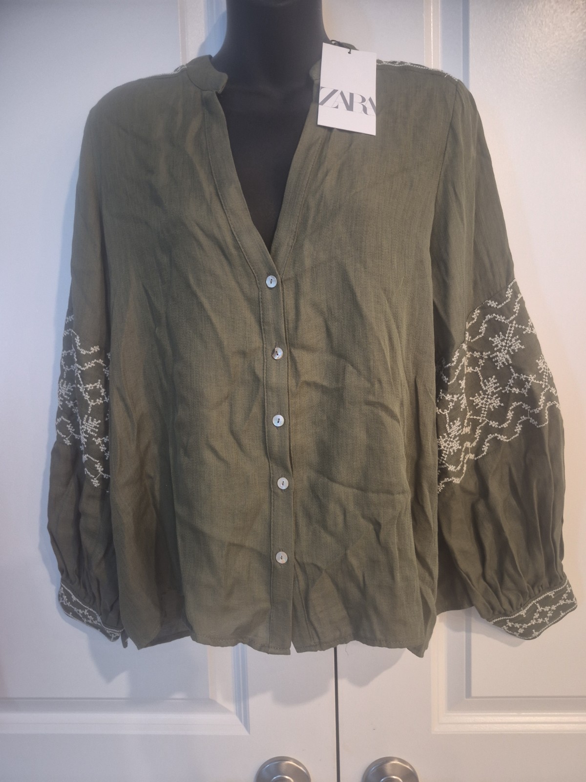 women long sleeve olive green shirt Zara size S