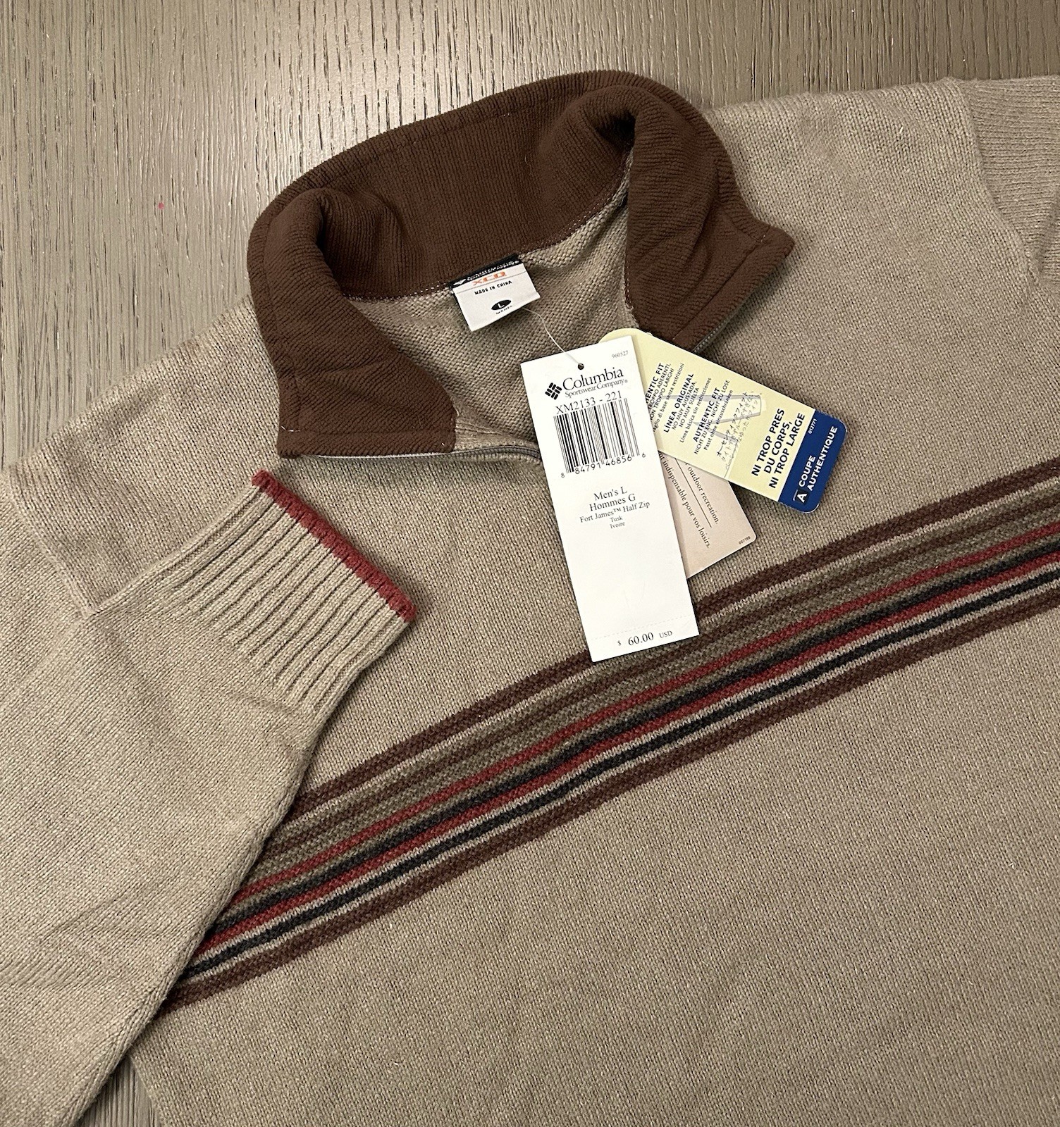 Columbia Men’s Sweater Size Large Beige Quarter-Zip Pullover New with Tags NWT