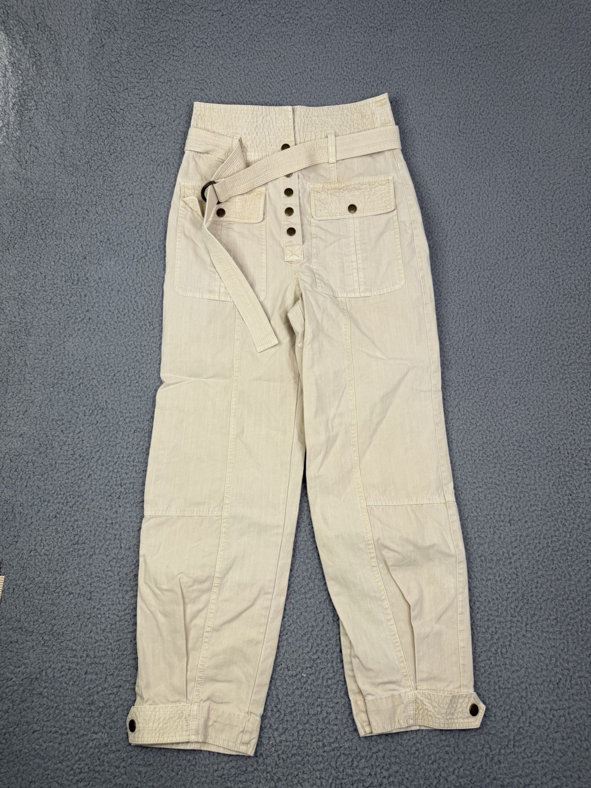 Ulla Johnson Spring/Summer 2022 Beige Tapered Button Front Pants 26×27 Waist Tie