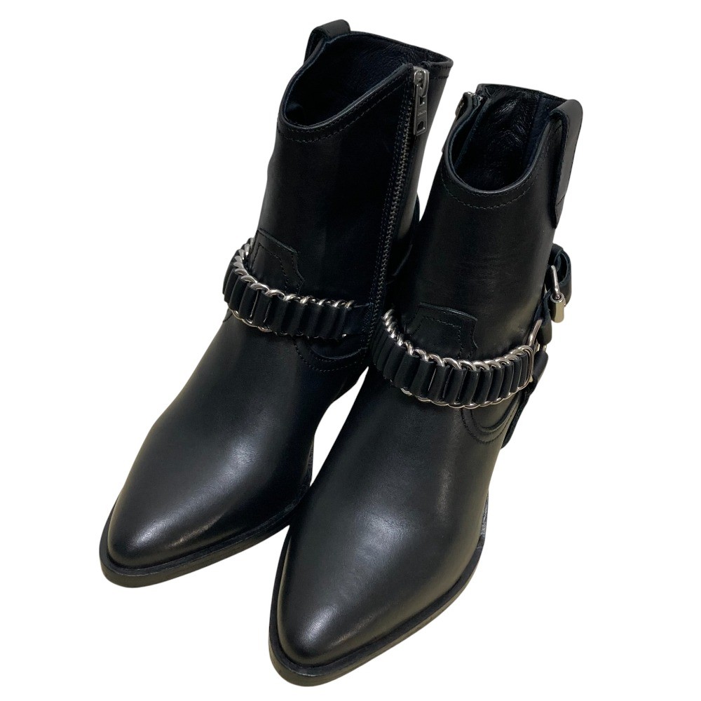 All Saints Leather Ring Boots, Size 37, Approx. 9.3 inches, Black Women USED