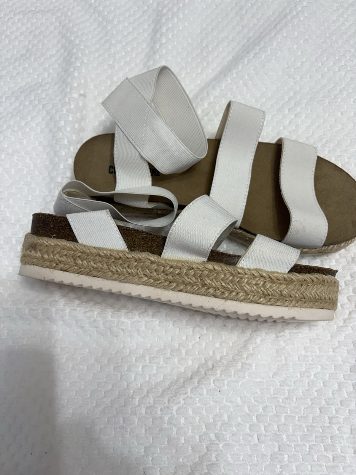 White Leather Strappy Espadrille Flat Sandals Slip On Ankle Strap Women’s 8.5