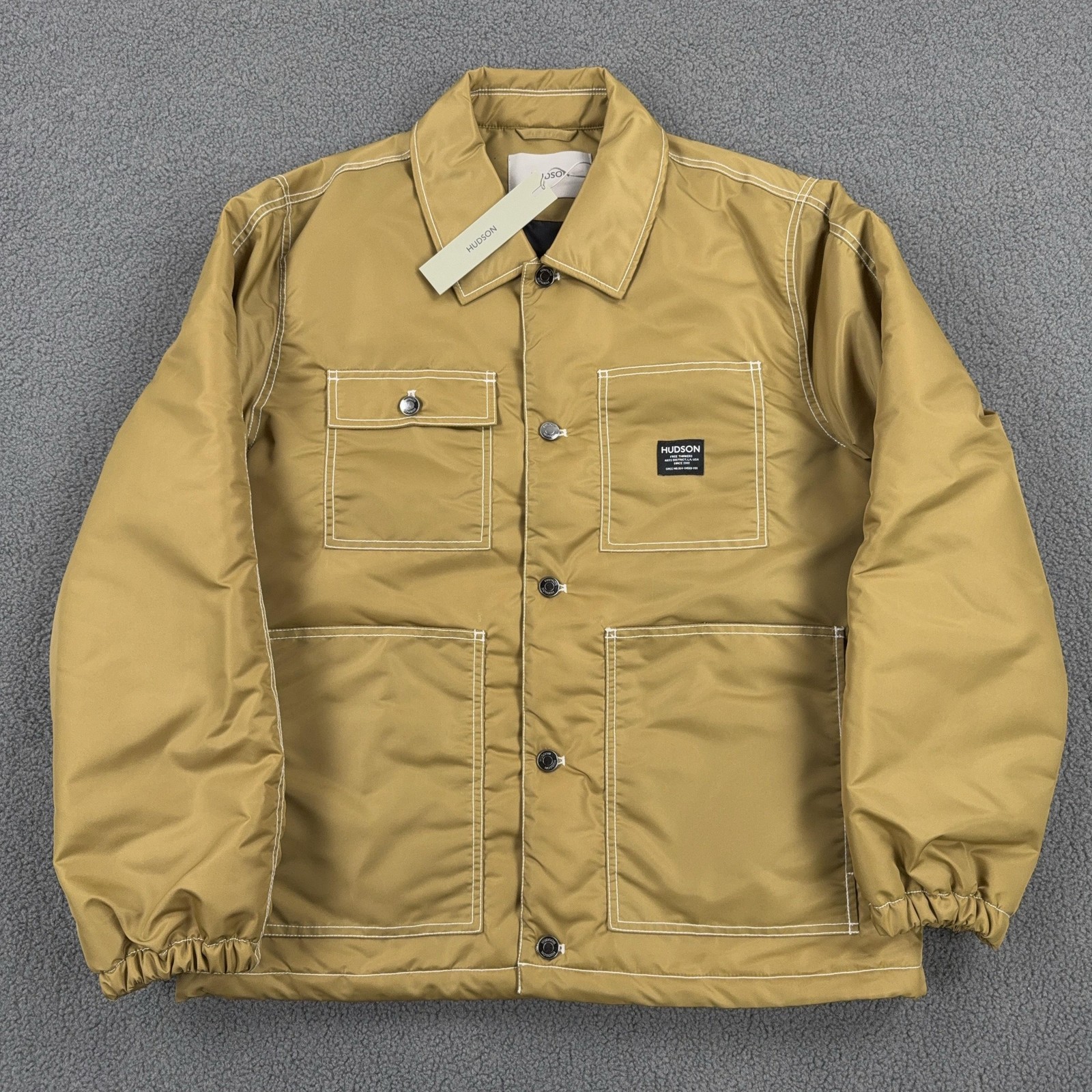 Hudson Jacket Mens Medium Beige Quilted Button Up Utility Quilted Chore Workwear