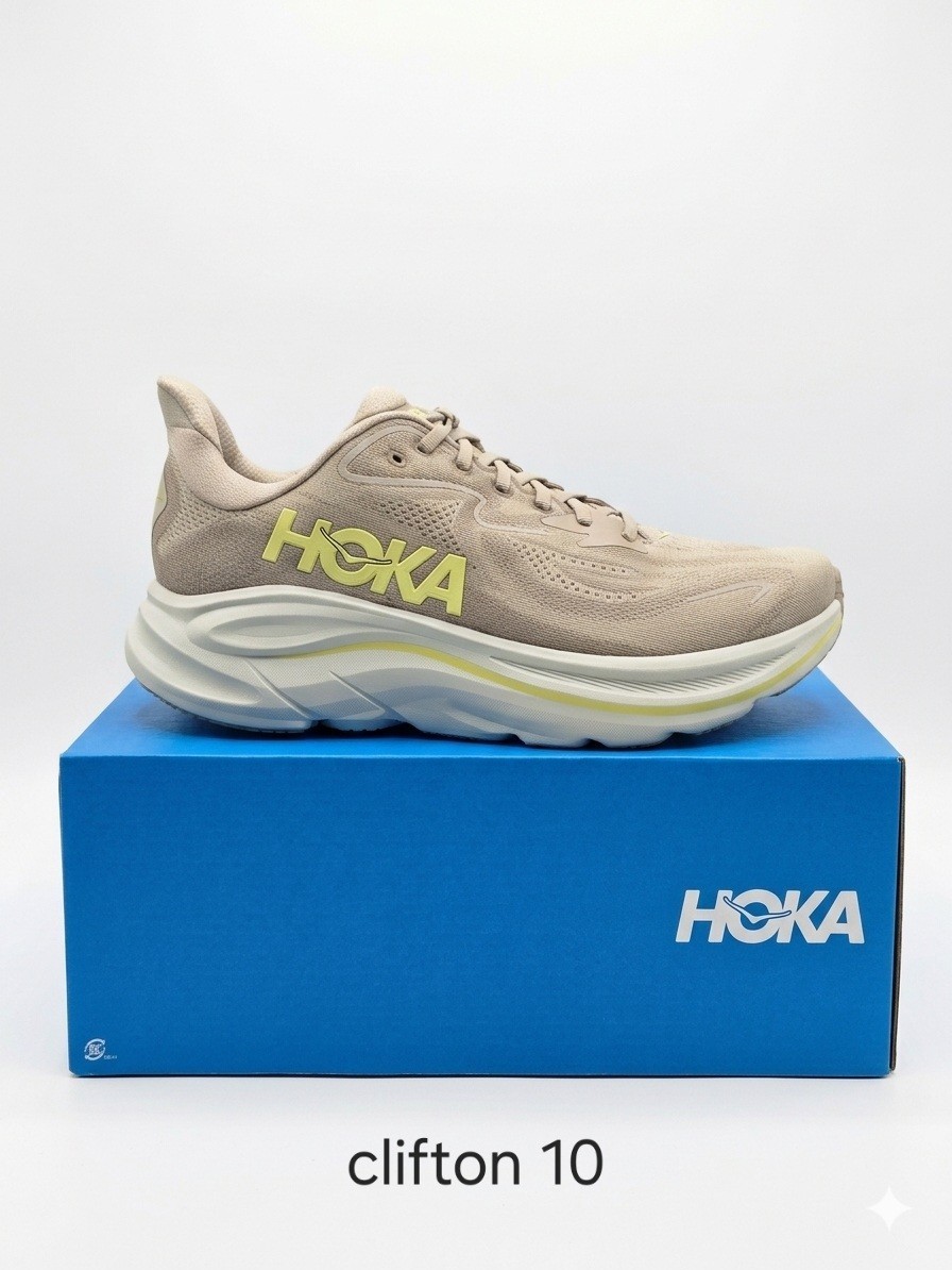 Hoka Mens Clifton 10 (D) Yellow/Beige