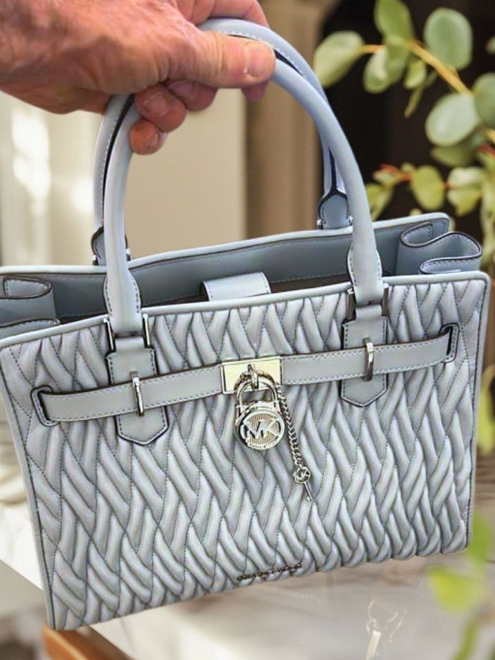 Michael Kors Hamilton Women Medium Matelassé Crossbody Satchel Bag Pale Ocean