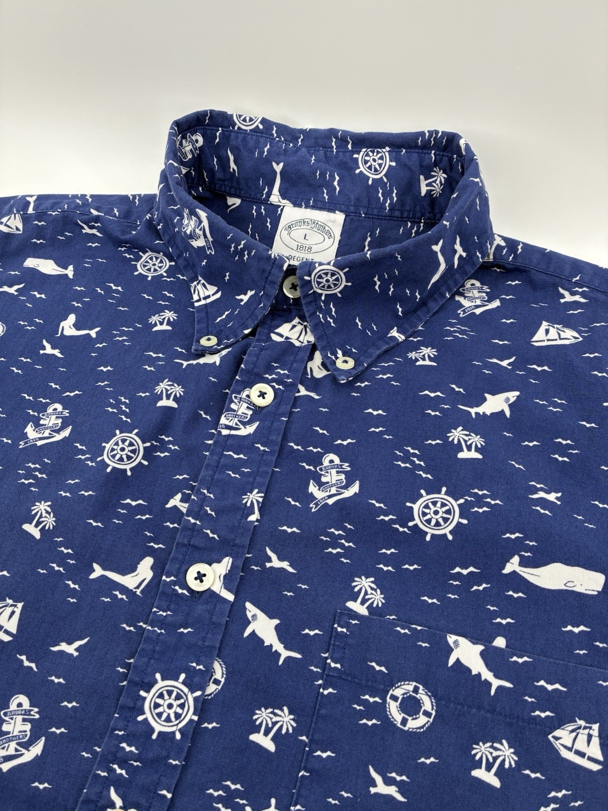Brooks Brothers Regent Nautical Print Button Down Shirt Mens Large Sail Boat AOP