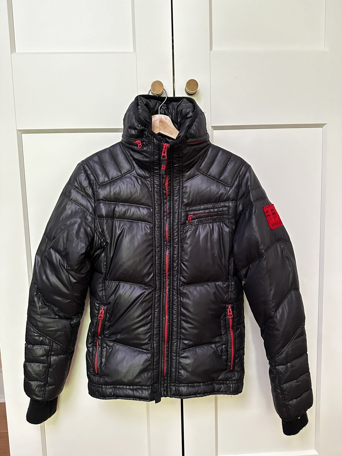 Rare Diesel Men’s Size S Black Duck Down Jacket/ Real Leather Accent/Lining