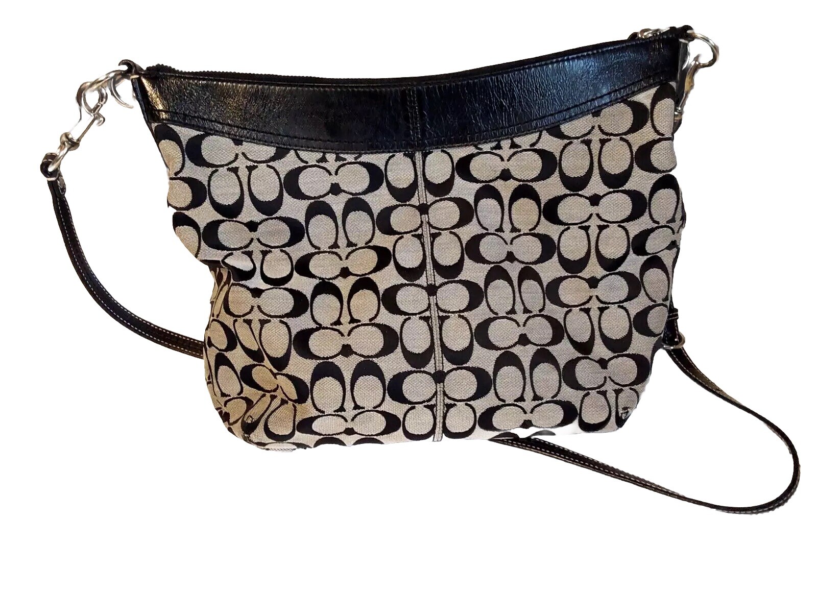 Coach Soho Black Gray Jacquard Crossbody Shoulder Purse HandBag 14″W11″H4″D Read
