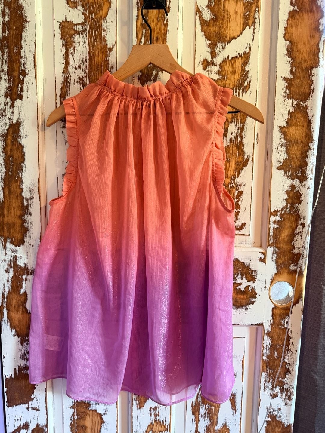 Maison d’Amélie Boho Soft Girl Cottagecore Ombré Ruffle Neck Sheer Blouse Size