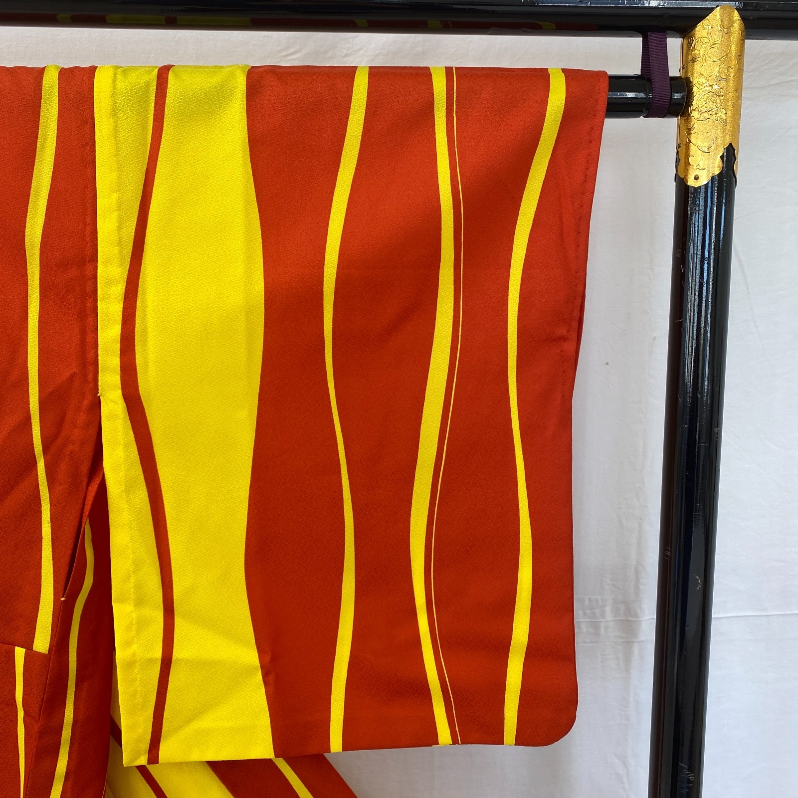 Japanese Vintage Kimono Polyester Yellow No Lining Traditional Length 66 in