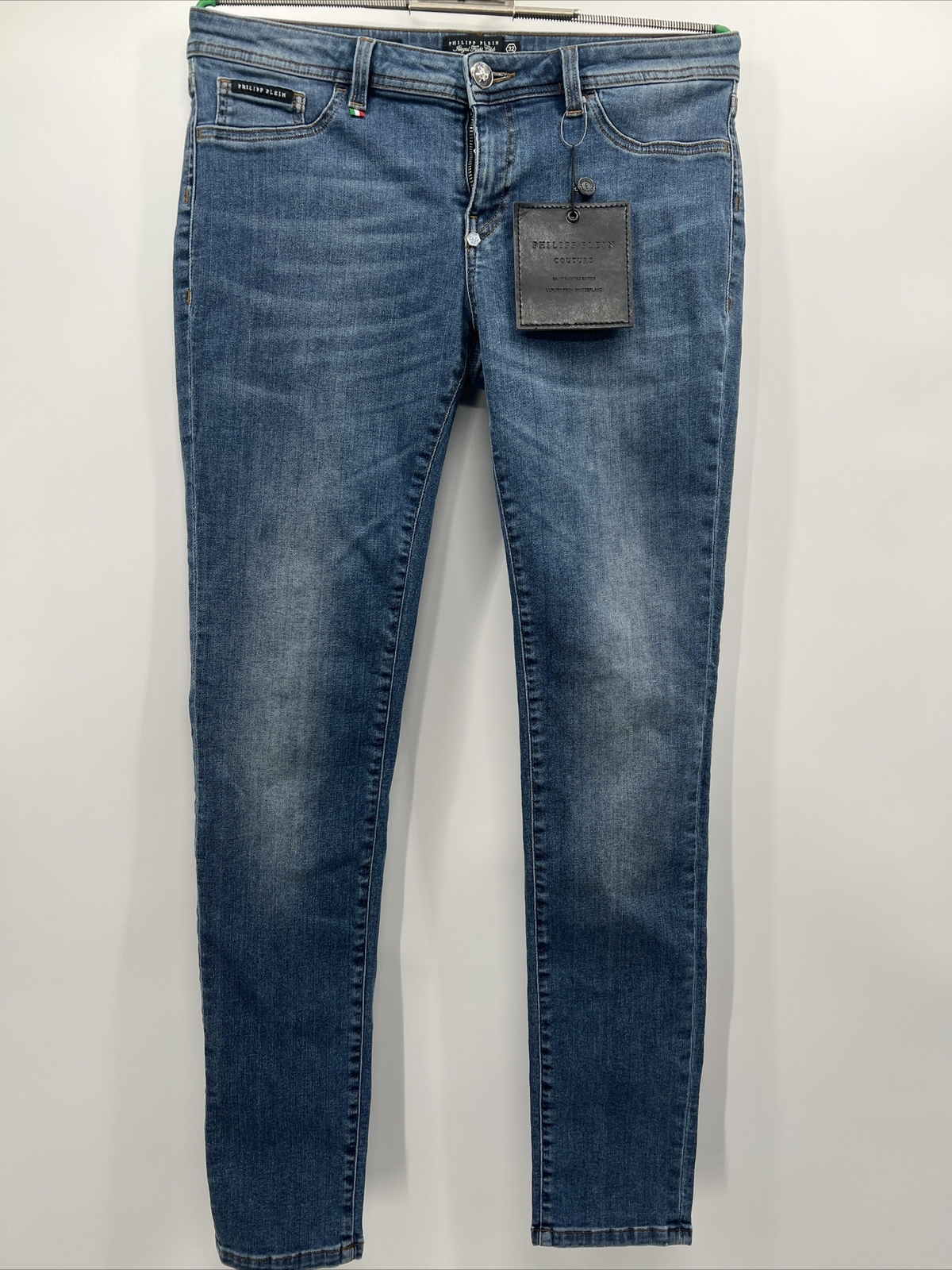 PHILIPP PLEIN ARINA Women’s Jegging Crocco Logo Blue Jeans Size 32 F18C