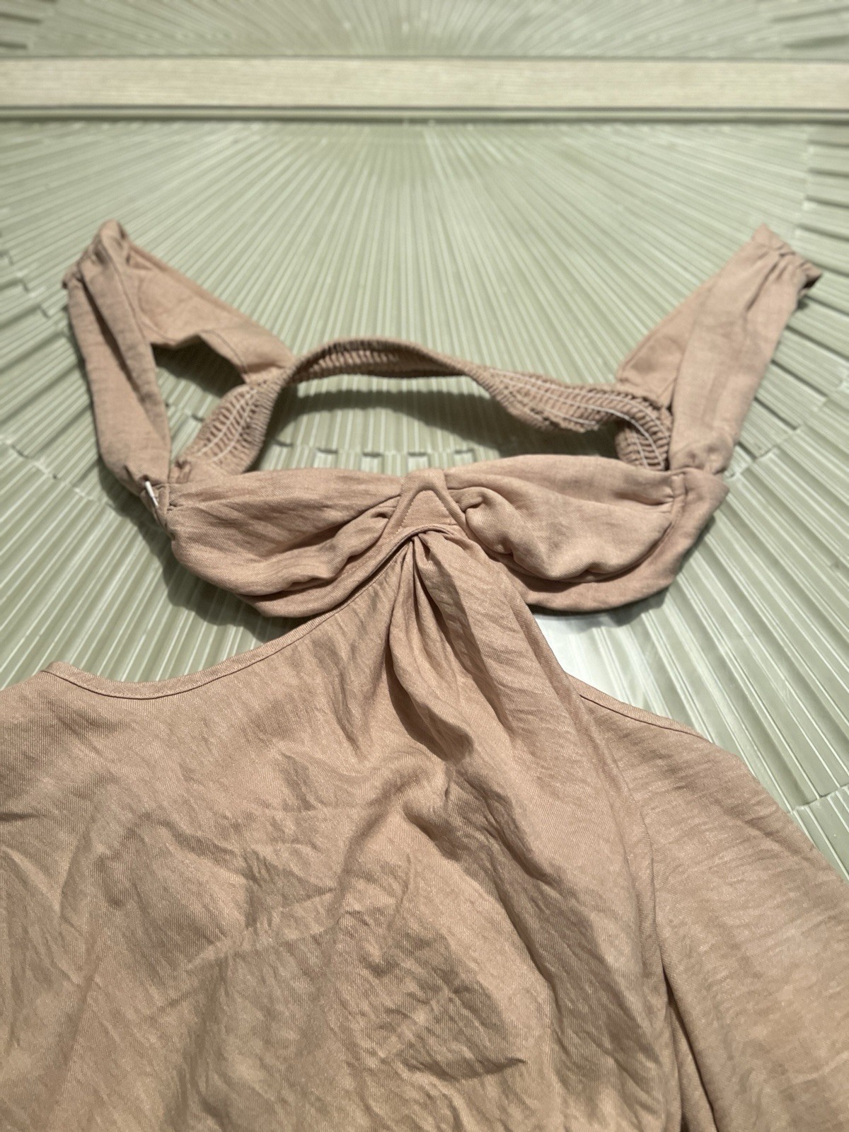 Women’s M Maternity Beige Solid Rayon Jersey Halter Sleeveless Knot Tank Top