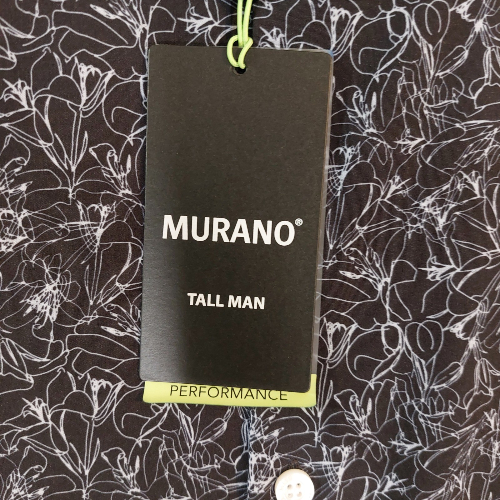 Murano Performance Tall Man Button Down Shirt Black White Floral Print 2XT