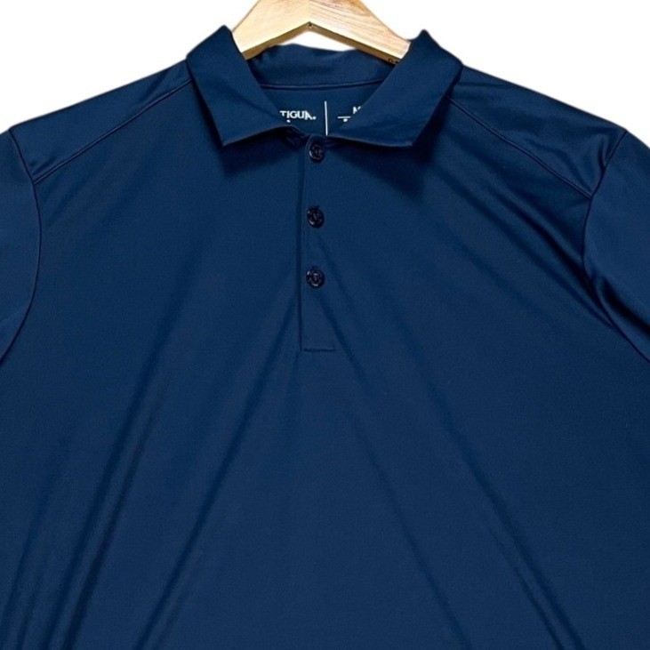 Antigua Polo Shirt Men Medium Navy Blue 3 Button Placket Performance NASCAR