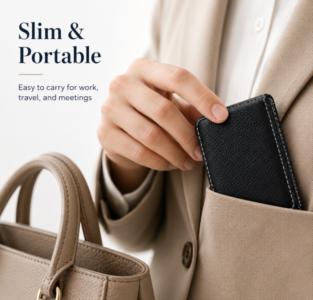 PU Leather Business Card Holder – Professional Pocket Wallet w Magnetic Closure