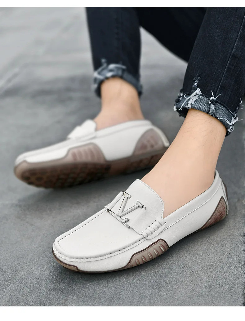 Mens Casual Leather Shoes Cowhide Loafers Genuine Leather Flats Driving Sneakers