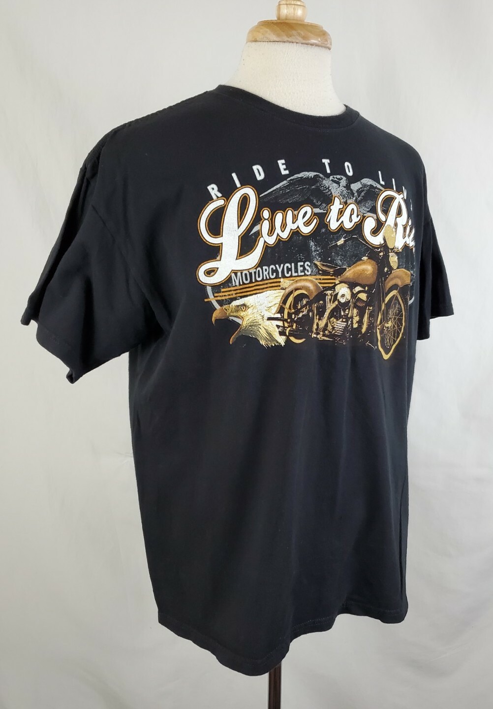 Biker Motorcycle Live to Ride T-Shirt Mens XL Black Crew S/S Cotton, Eagles