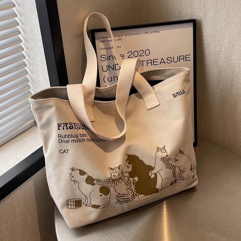 American retro fashion canvas bag shoulder large capacity underarm tote bag #3
