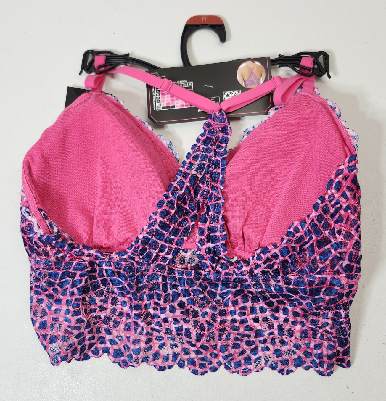 No Boundaries Wirefree Lace Bralette Women’s Size Medium Pink Blue Wireless NEW