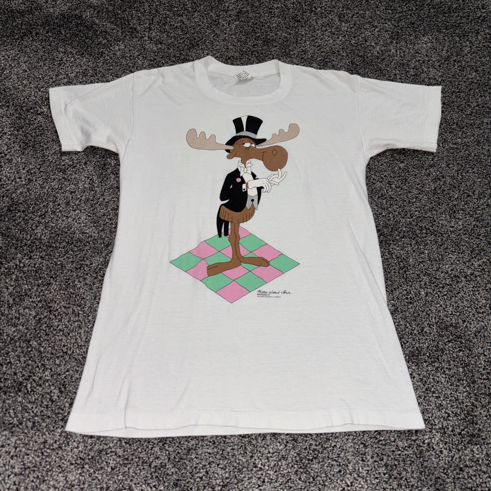 Vintage 80s Stanley DeSantis Rocky & Bullwinkle T-Shirt USA Small Moose Cartoon