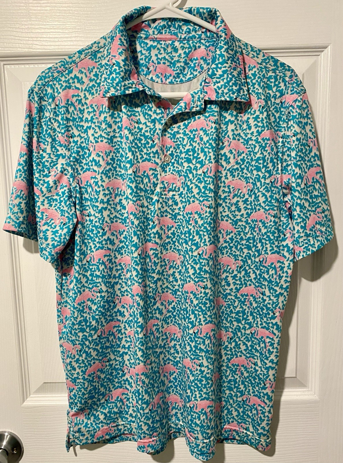 CHUBBIES THE DOMINGO Mens Large Flamingo Print Short Sleeve Golf Polo Shirt