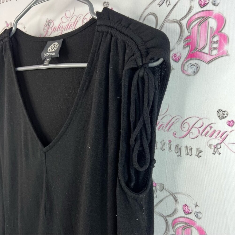 Bobeau tank top cinch tie ups shoulders ribbon luxe Black V-Neck Blouse