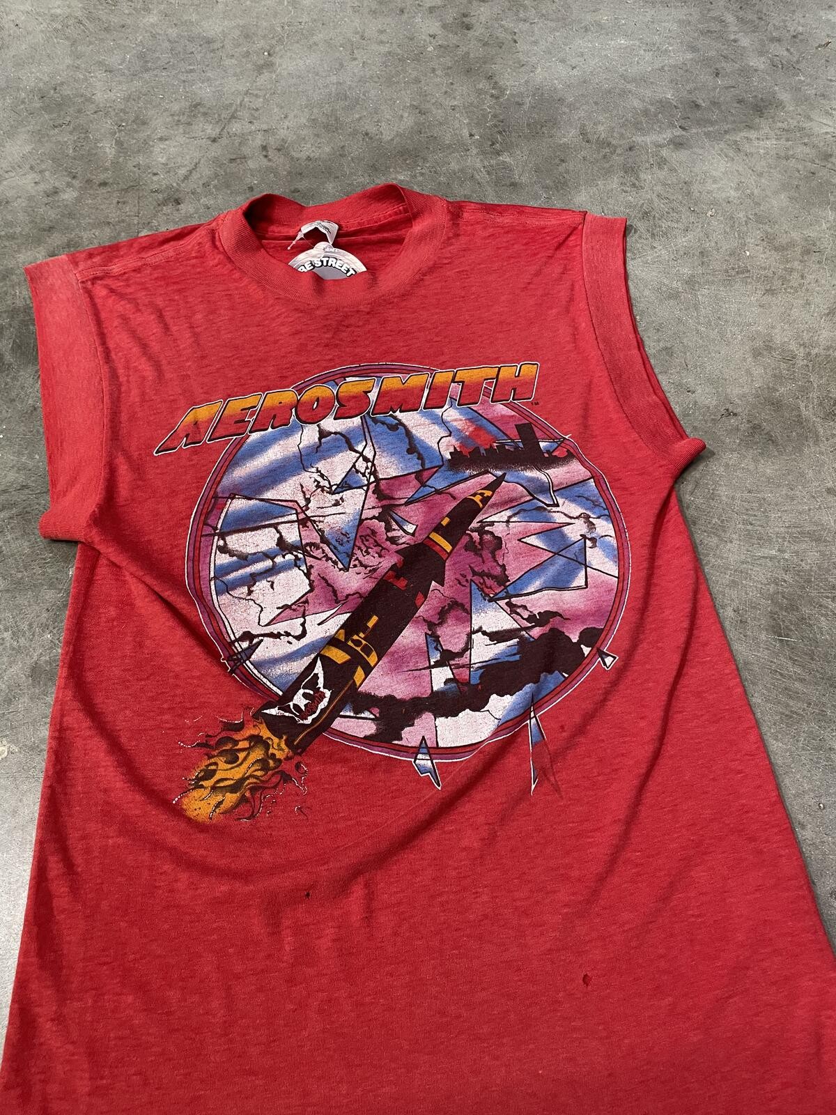 Vintage 1980s Aerosmith Sleeveless Tour Tee vtg 80s distressed faded