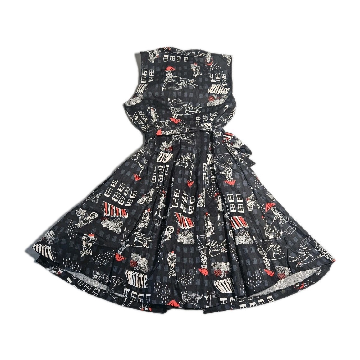 Modcloth Black Pinup Sleeveless Community Brunch Cotton Rockabilly Midi Sz L NWT