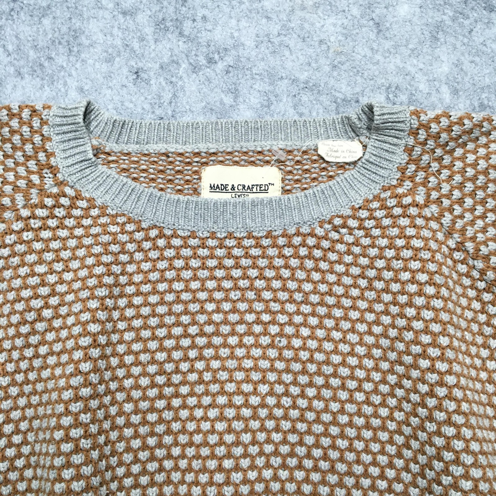 Levi’s Made & Crafted Sweater Mens Small Gray Tan Cashmere Blend Waffle Raglan