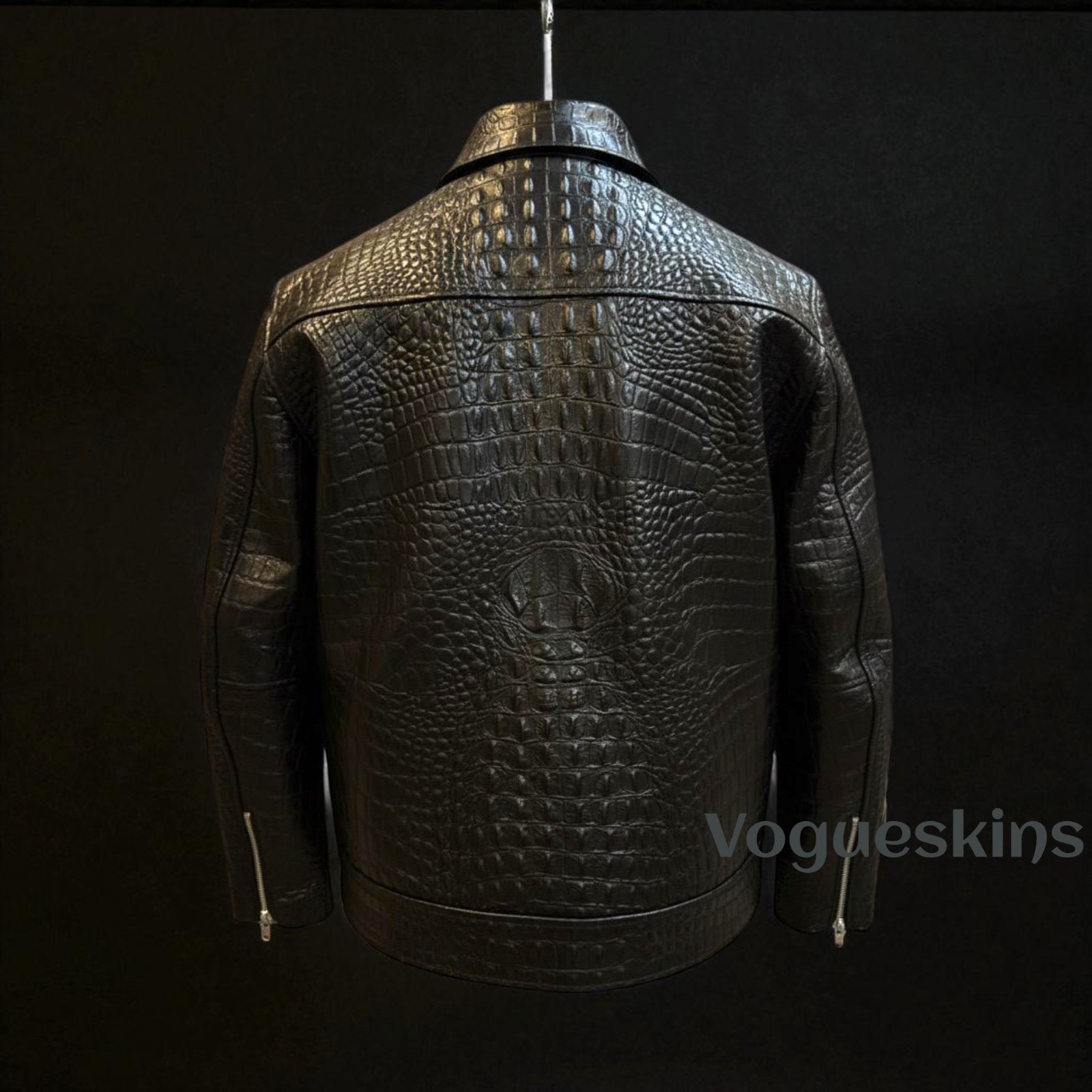 Men’s Black Leather Jacket Crocodile Embossed Pattern Alligator Leather Jacket