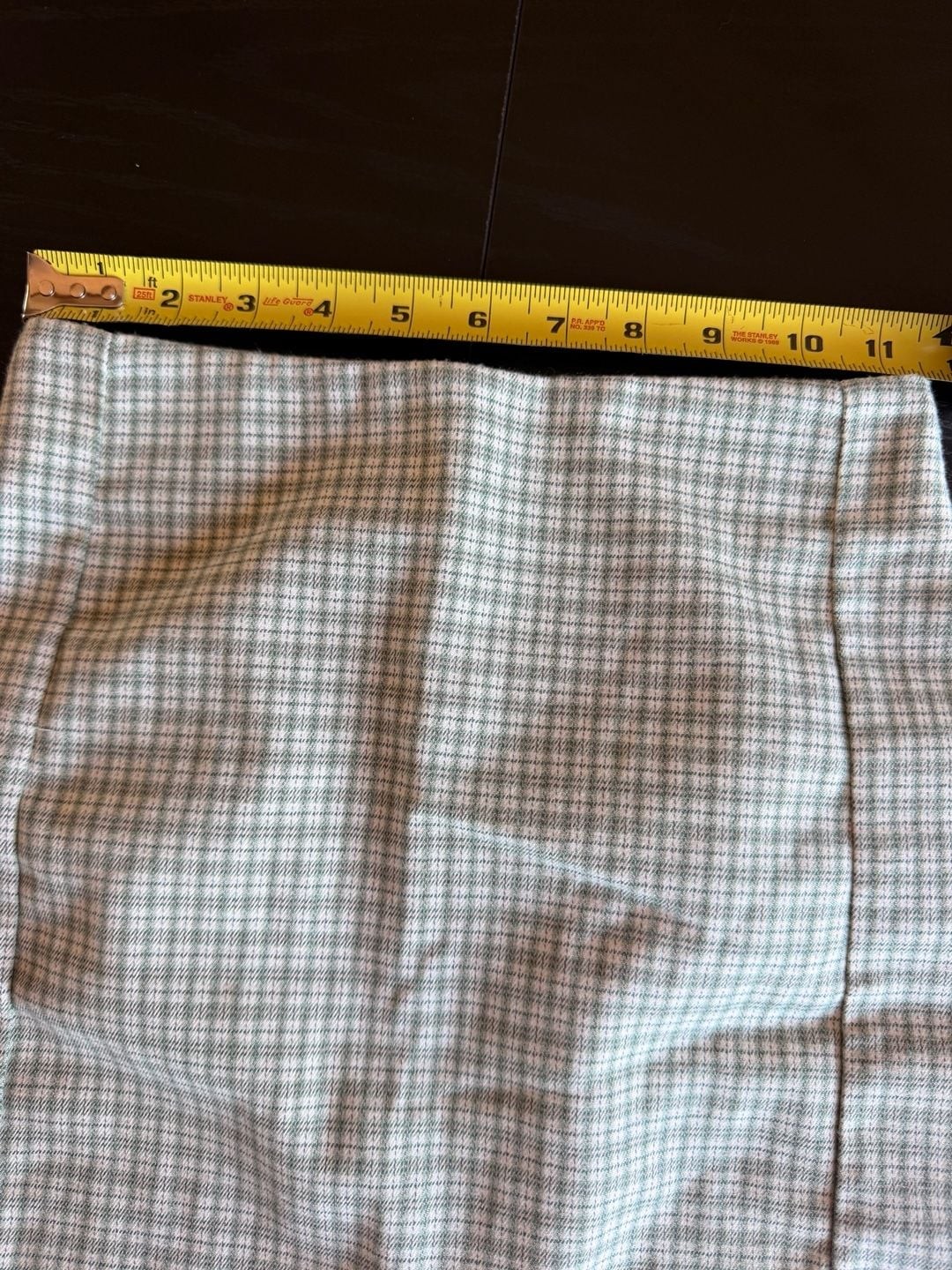Brandy Melville Green and White Plaid Mini Skirt with Front Slits