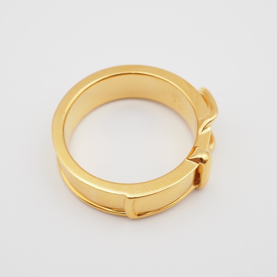 [EXC] HERMES Scarf Ring Belt Motif Design Gold Plating Japan w/Box