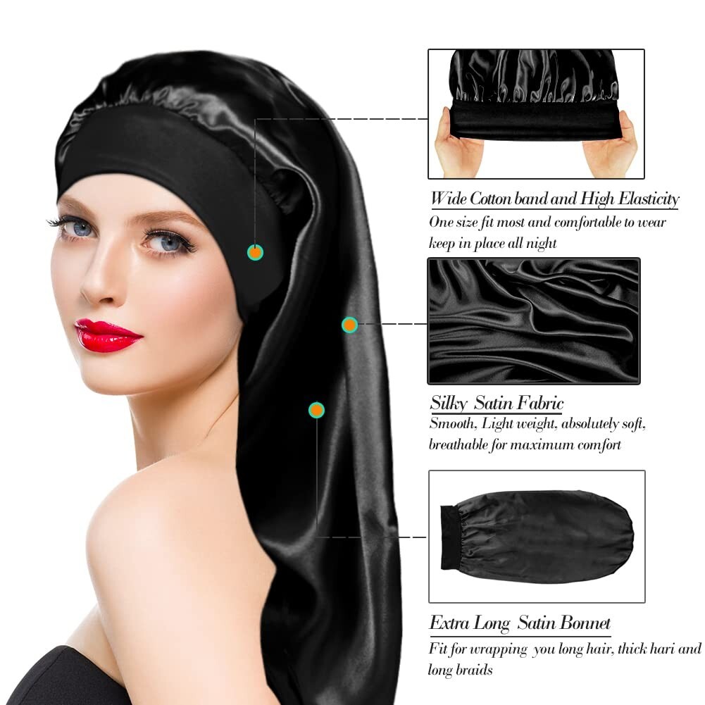 2 Pcs Sleeping Bonnet Long Satin Sleep Cap for Long Hair Braids Dreadlocks
