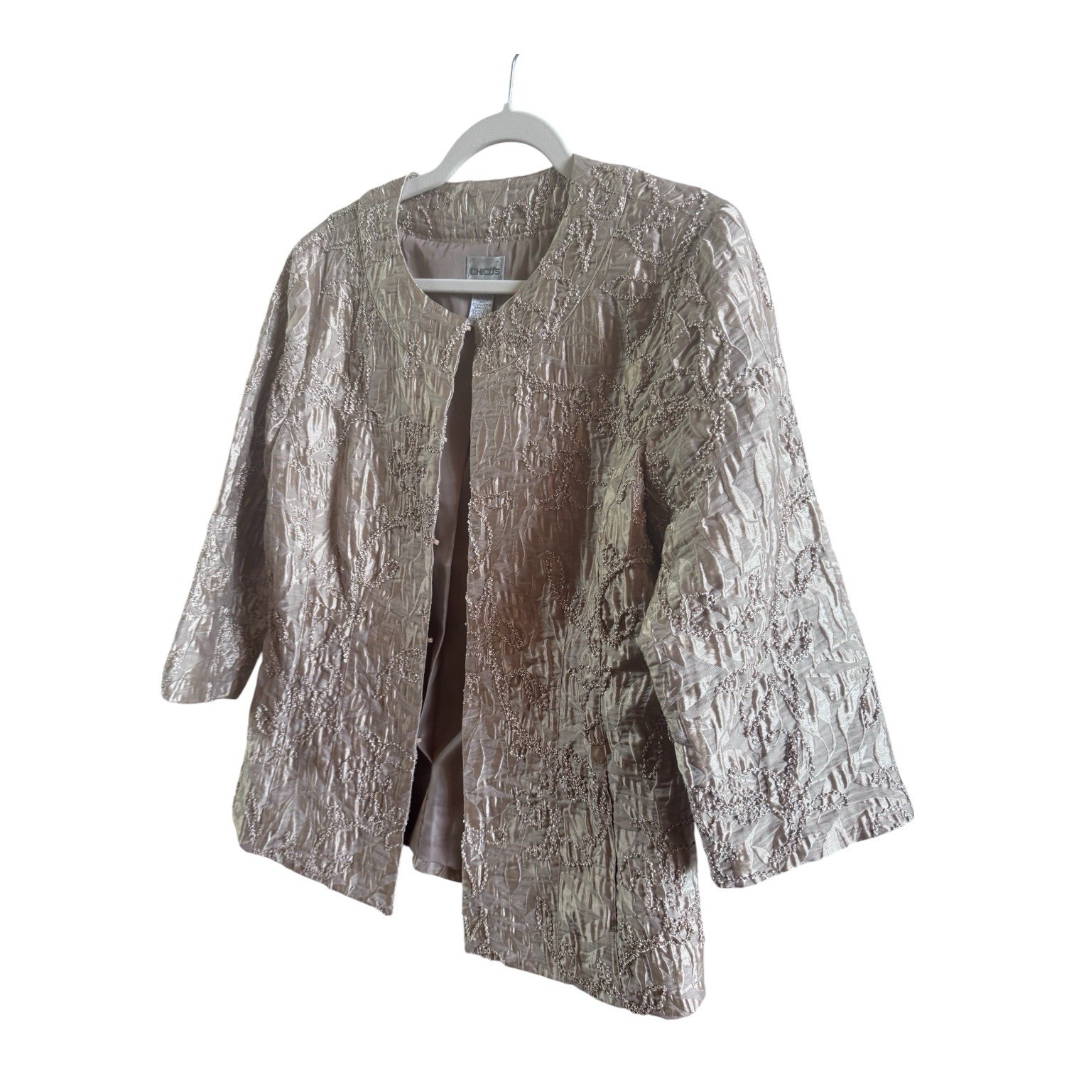 Chico’s Champagne Colored Textured Woman’s Open From Evening Jacket S 1/Medium