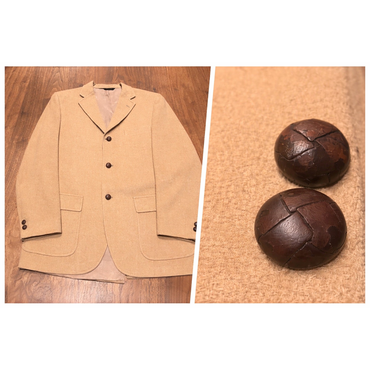Deansgate Tan Wool Blazer Men’s 40R Vintage Sport Coat 3 Button USA Wood Buttons