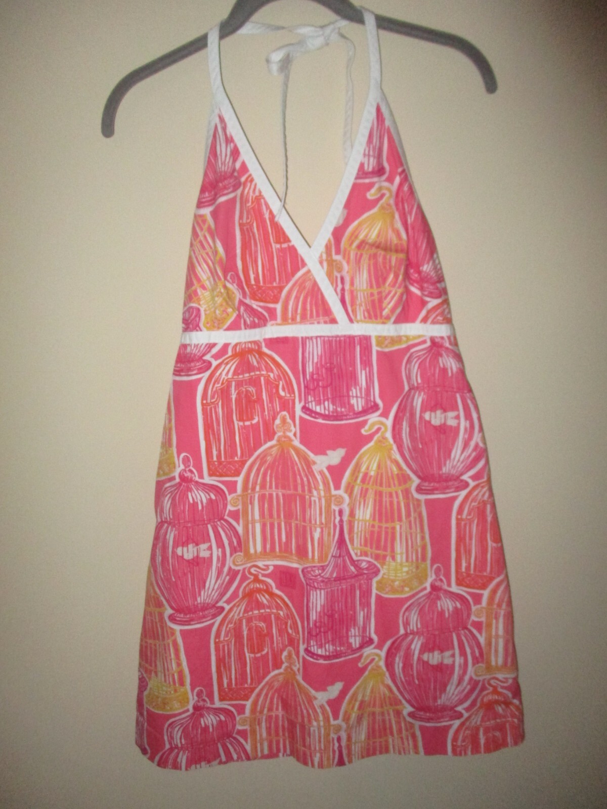 Lilly Pulitzer Pink Out to Lunch Moonglow Birdcages Britt Halter Dress Size 4
