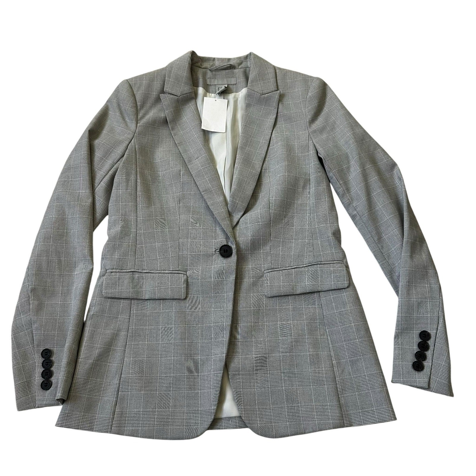H&M Gray Plaid Lined Collared Blazer w/ Pockets Women Size 4 NWT | 28-11
