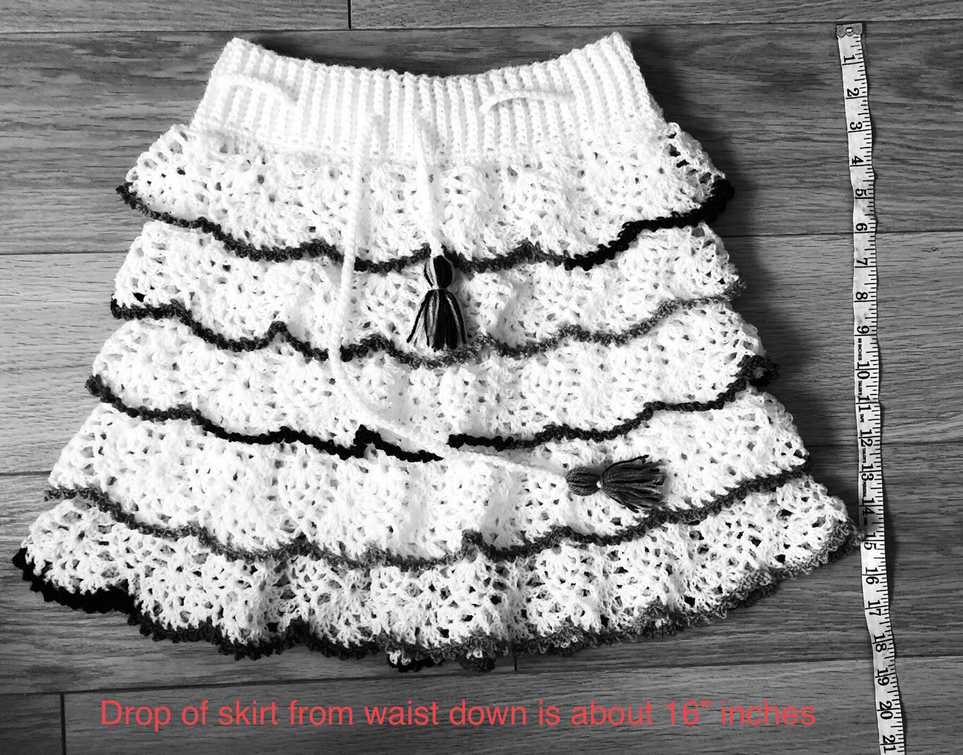 Handmade Crochet Ruffle Mini Skirt White Multicolour Boho Festival UK Size S