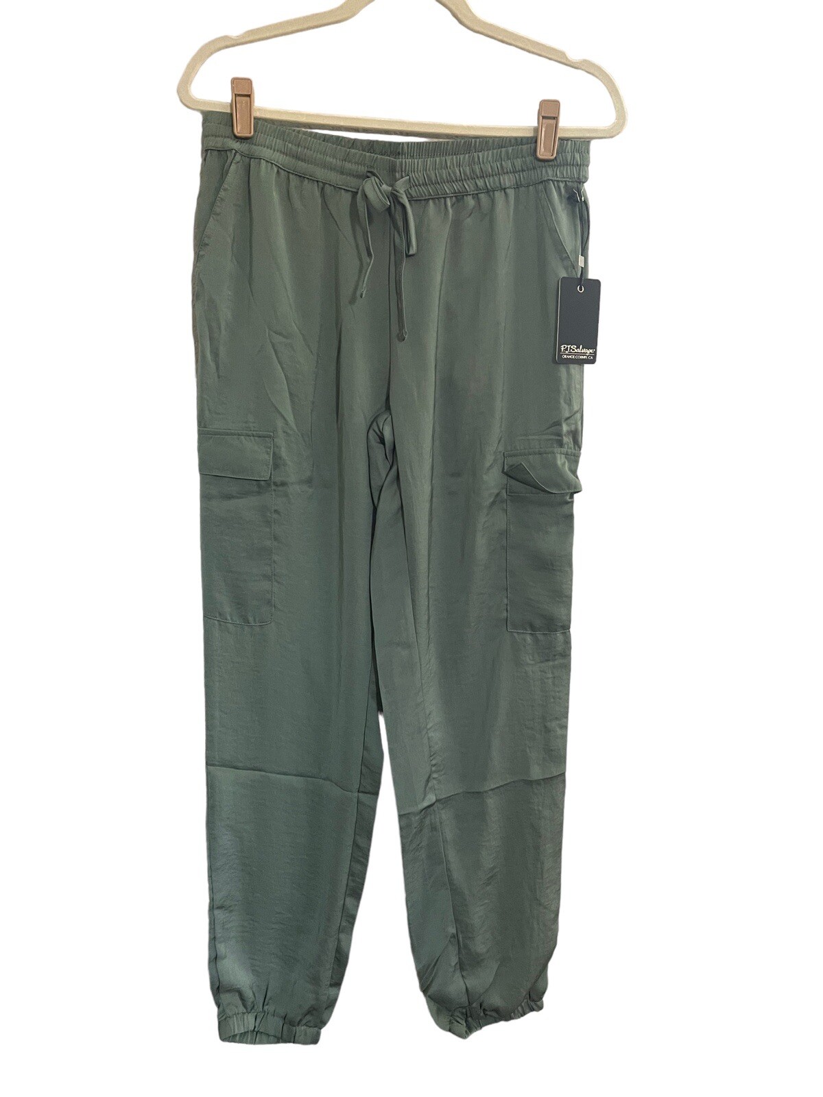 NWT PJ Salvage XS Satiny Sage Green Cargo Lounge Pajama Jogger Pants #PQ26/48