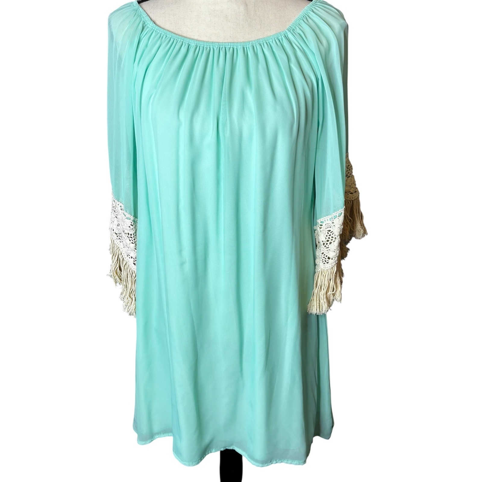 Accessorize in Style Mint Dress Womens Medium Crochet Fringe Bohemian Boho
