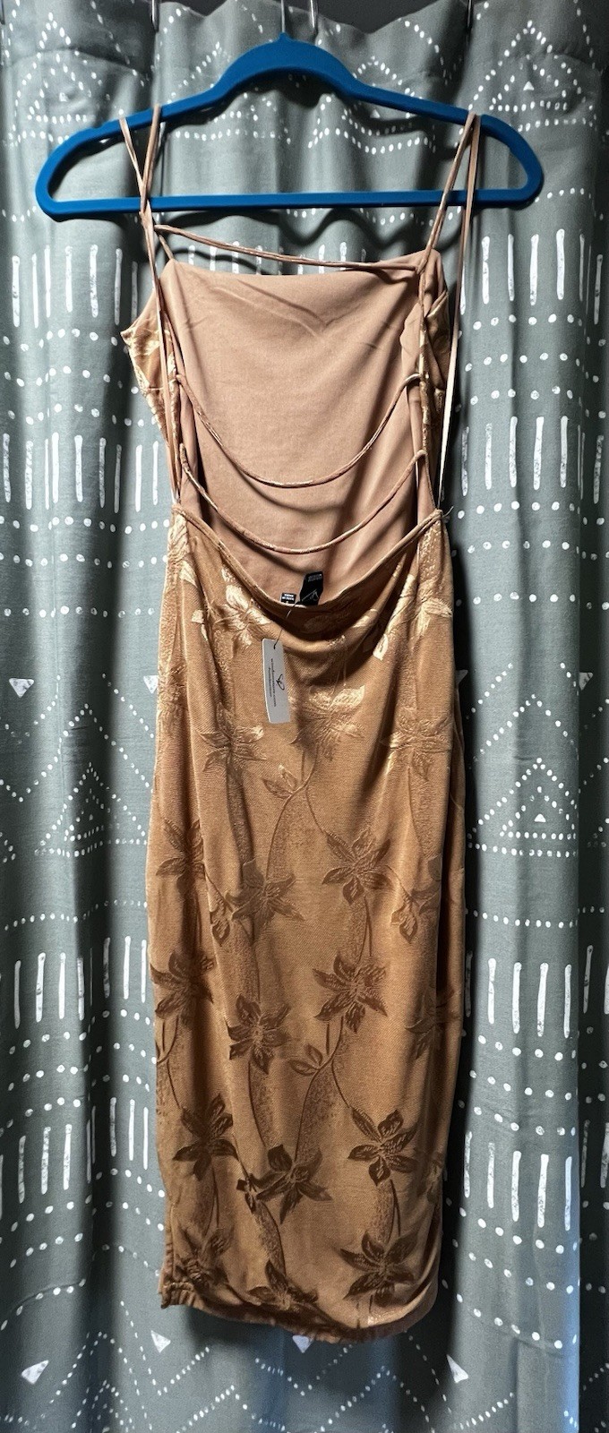Windsor Taupe Floral Embroidered Strappy Sleeveless Knee Length Slip Dress S
