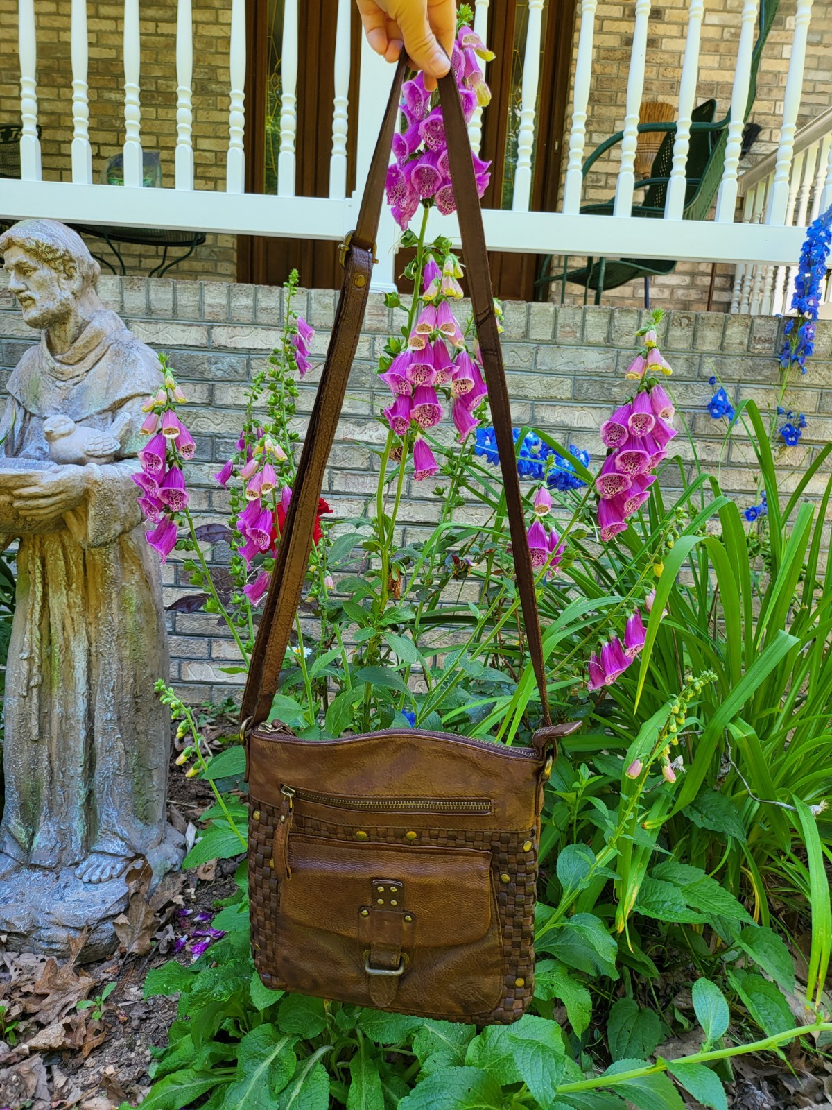 Oak Leathers Crossbody Messenger Shoulder Bag Cognac Weave Boho Handmade India