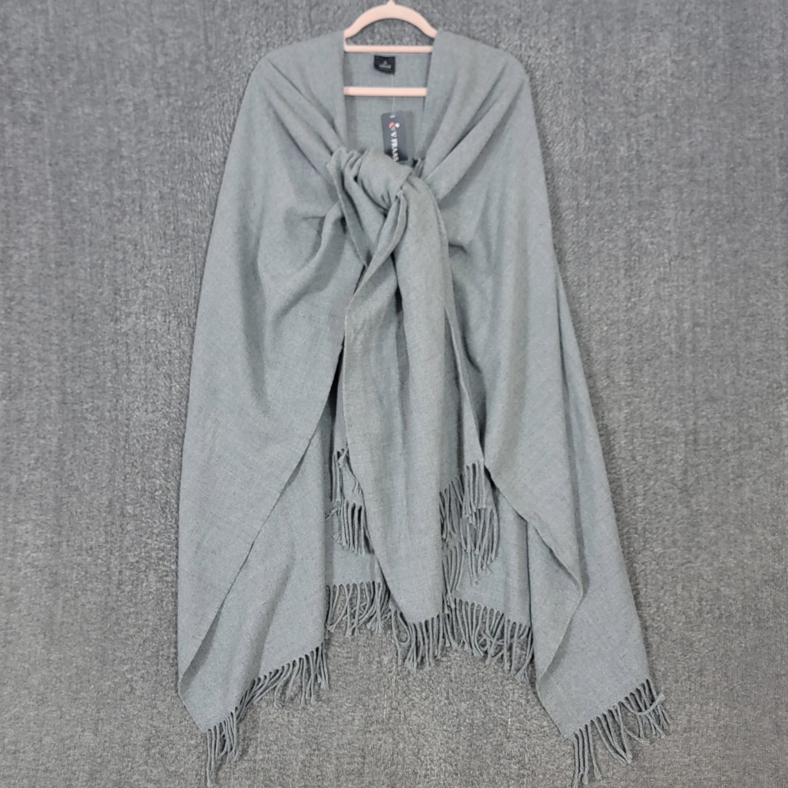 V Fraas Poncho Womens One Size Gray Open Front Ruana Wrap Cape Fringed Shawl