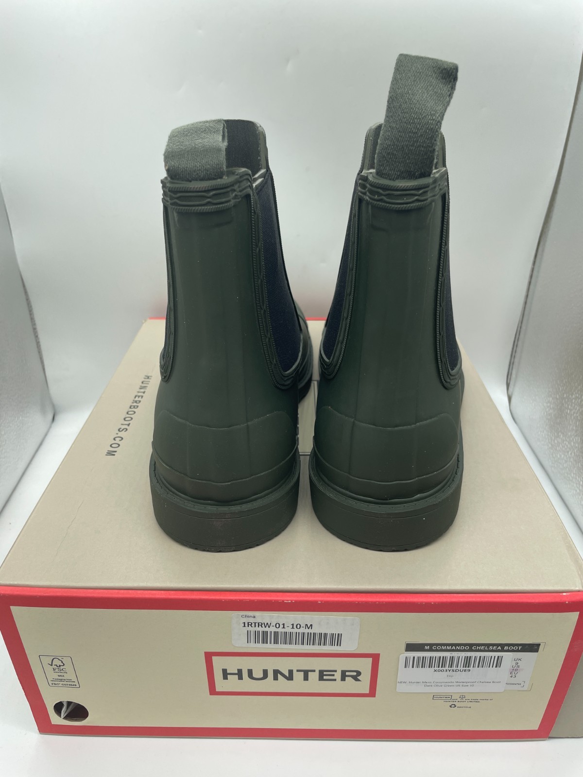 Hunter Men’s Commando Waterproof Chelsea Boot Dark Olive Green Size 10