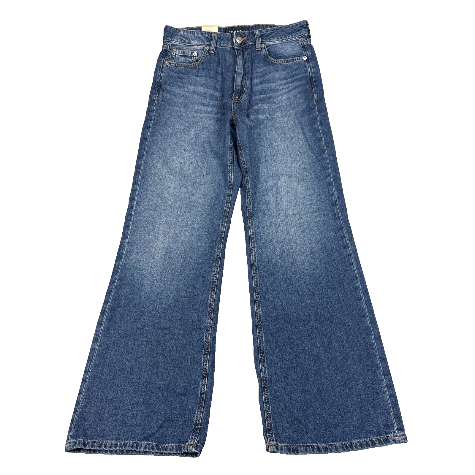 Aeropostale Women’s Wide Leg Jeans Size 8 High Rise Baggy Medium Wash Denim NWT